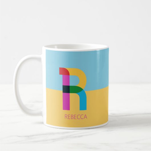 Farbenfrohe Abstrakte moderne Alphabet Letter R mi Kaffeetasse (Links)