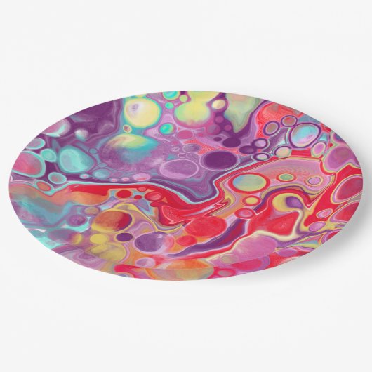 Farbenfrohe Abstrakte moderne digitale Kunst Pappteller (Schrägansicht)