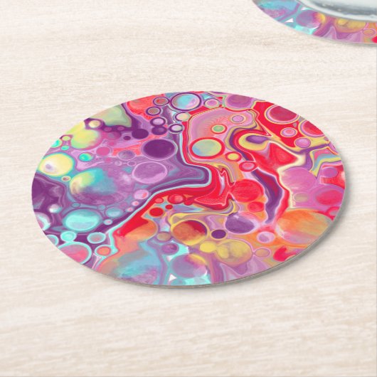 Farbenfrohe Abstrakte moderne digitale Kunst Runder Pappuntersetzer (Angewinkelt)