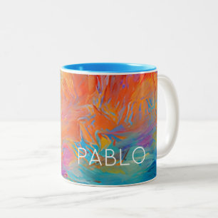 Farbenfrohe Abstrakte moderne Malerei NAME Spaß Zweifarbige Tasse