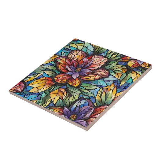 Farbenfrohe Abstrakte Mosaik-Blume und Blätter Fliese (Seite)