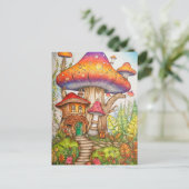 Farbenfrohe Abstrakte Mushroom House Illustration Postkarte (Stehend Vorderseite)