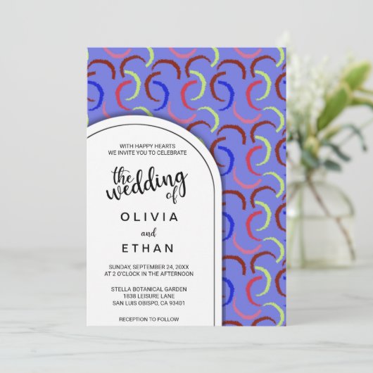 Farbenfrohe Abstrakte Muster Chic Artistic Wedding Einladung (Stehend Vorderseite)