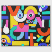 Farbenfrohe abstrakte Muster mit Liebe im Inneren. Geschenkpapier (Flach)