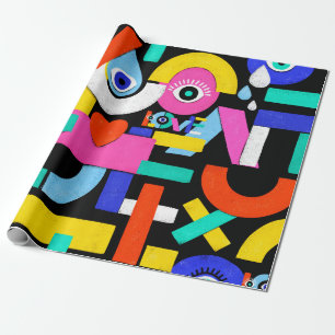 Farbenfrohe abstrakte Muster mit Liebe im Inneren. Geschenkpapier