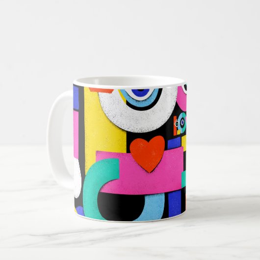 Farbenfrohe abstrakte Muster mit Liebe im Inneren. Kaffeetasse (Vorderseite Links)