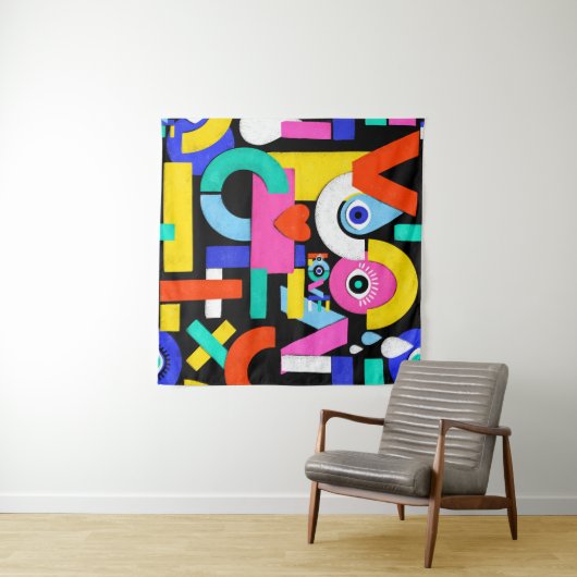 Farbenfrohe abstrakte Muster mit Liebe im Inneren. Wandteppich (Beispiel (Horizontal))