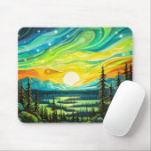 Farbenfrohe Abstrakte Nord-Leuchten-Illustration Mousepad (Mit Mouse)