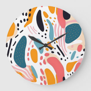 Farbenfrohe abstrakte organische Formen Boho-Muste Große Wanduhr