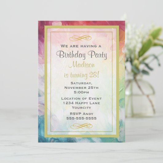 Farbenfrohe Abstrakte Paint Birthday Party Einladung (Stehend Vorderseite)