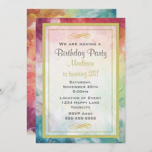 Farbenfrohe Abstrakte Paint Birthday Party Einladung (Vorne/Hinten)