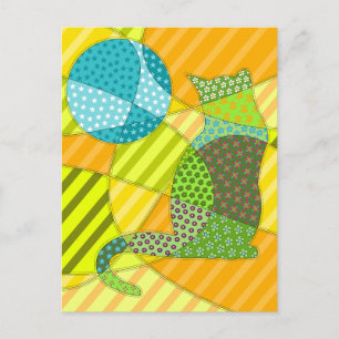 Farbenfrohe abstrakte Patchwork-Katze Postkarte