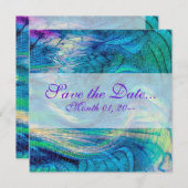 Farbenfrohe Abstrakte Pfauenankündigungen Save The Date (Vorne/Hinten)