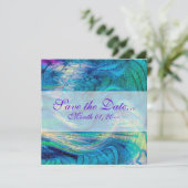 Farbenfrohe Abstrakte Pfauenankündigungen Save The Date (Stehend Vorderseite)