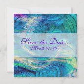 Farbenfrohe Abstrakte Pfauenankündigungen Save The Date (Vorderseite)