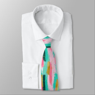 Farbenfrohe abstrakte Pinselstriche - Mint & Pink Krawatte