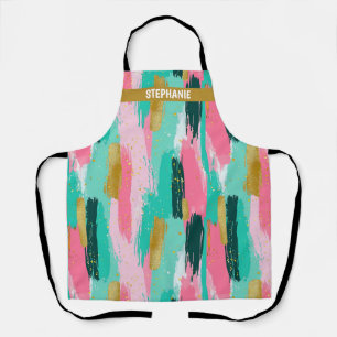 Farbenfrohe abstrakte Pinselstriche - Mint & Pink Schürze