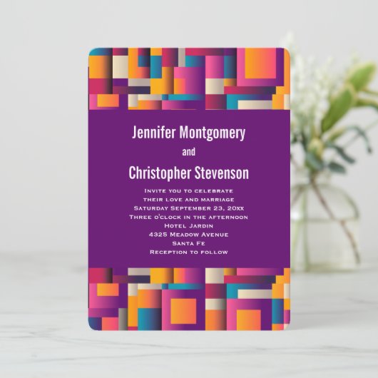 Farbenfrohe Abstrakte Plätze und Formen Einladung (Stehend Vorderseite)