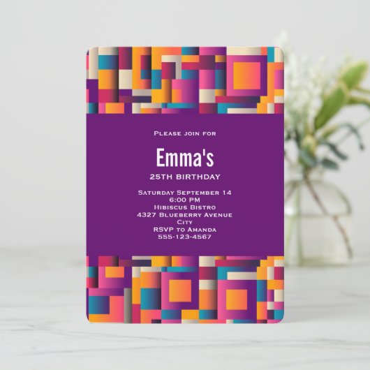 Farbenfrohe Abstrakte Plätze und Formen zum Geburt Einladung (Stehend Vorderseite)