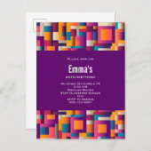 Farbenfrohe Abstrakte Plätze und Formen zum Geburt Einladungspostkarte (Vorne/Hinten)