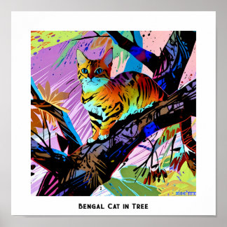Farbenfrohe Abstrakte Pop Bengalische Katze im Men Poster