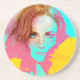 Farbenfrohe Abstrakte Pop Frau, SandStone Unterset Sandstein Untersetzer