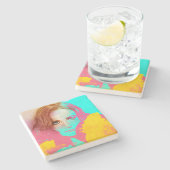 Farbenfrohe Abstrakte Pop Frau, Stone Untersetzer (Seitenansicht)