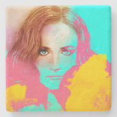 Farbenfrohe Abstrakte Pop Frau, Stone Untersetzer (Vorderseite)