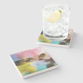 Farbenfrohe Abstrakte Pop Kunst, Stein Untersetzer (Seitenansicht)