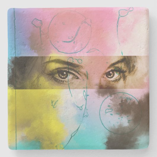 Farbenfrohe Abstrakte Pop Kunst, Stein Untersetzer (Vorderseite)