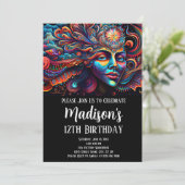 Farbenfrohe Abstrakte Psychedelic Face Spirit Läch Einladung (Stehend Vorderseite)