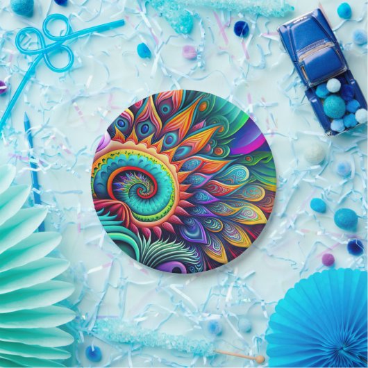 Farbenfrohe Abstrakte Psychedelic Schöne Blume Pappteller (Party)