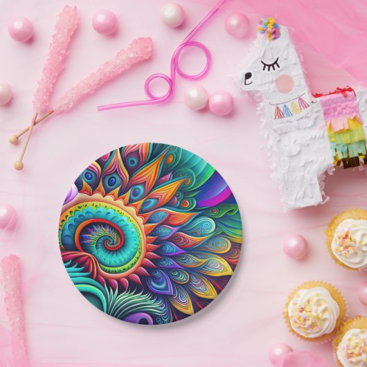 Farbenfrohe Abstrakte Psychedelic Schöne Blume Pappteller (Party)