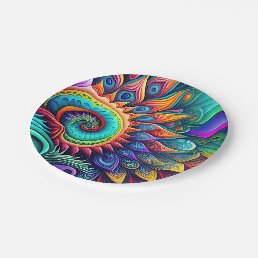 Farbenfrohe Abstrakte Psychedelic Schöne Blume Pappteller (Schrägansicht)