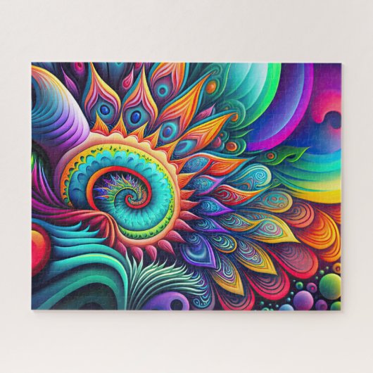 Farbenfrohe Abstrakte psychedelische Blume Puzzle (Horizontal)