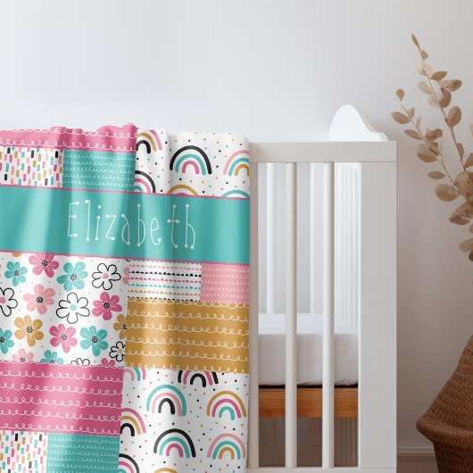 Farbenfrohe Abstrakte Regenbogen-Blume Patchwork Sherpadecke