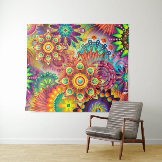 Farbenfrohe Abstrakte Rot-Orange Lila Grüne Tapiss Wandteppich (Beispiel (Horizontal))