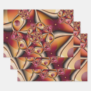 Farbenfrohe abstrakte rote Orange Fantasy-Fraktal Geschenkpapier Set