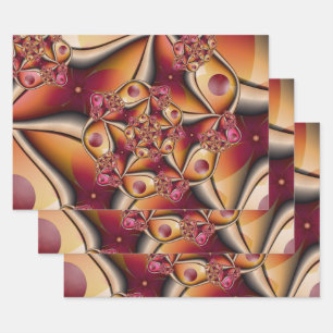 Farbenfrohe abstrakte rote Orange Fantasy-Fraktal Geschenkpapier Set