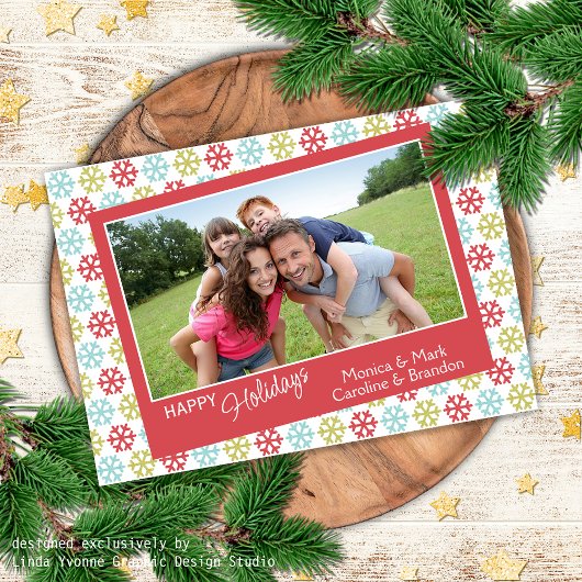 Farbenfrohe Abstrakte Schneeflocken Happy Holidays Postkarte