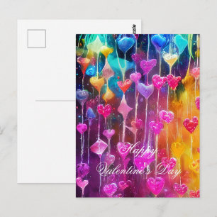 Farbenfrohe abstrakte Schnüre von Herzen Valentins Postkarte