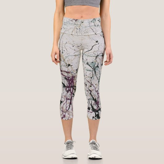 Farbenfrohe Abstrakte Spritzer Malen von Capris-Fr Capri Leggings (Vorderseite)