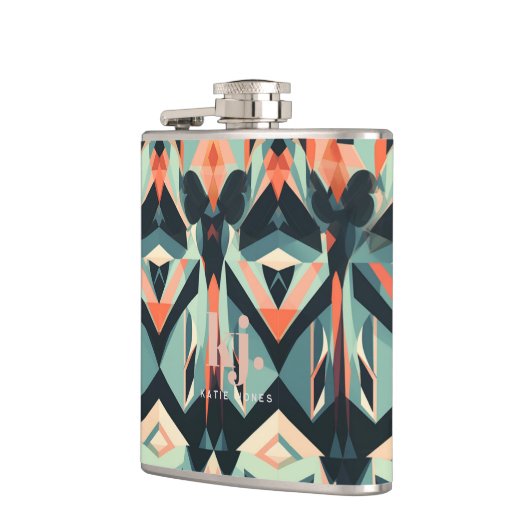 Farbenfrohe Abstrakte Streifen Monogramm Flachmann (Links)