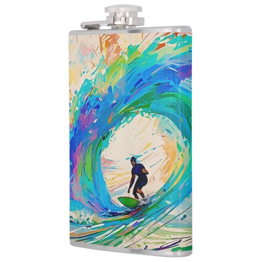 Farbenfrohe Abstrakte Surfer in der Barrel Wave Flachmann (Links)