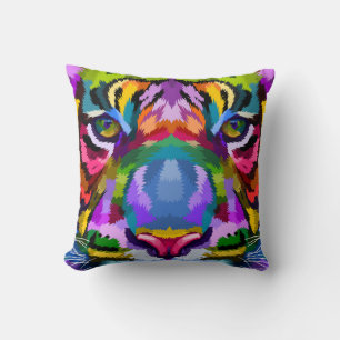 Farbenfrohe Abstrakte Tiger-Face - Vibranly Psyche Kissen