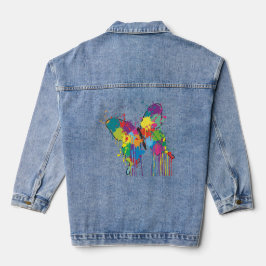 Farbenfrohe Abstrakte Tropfen-Paint Butterfly Jeansjacke