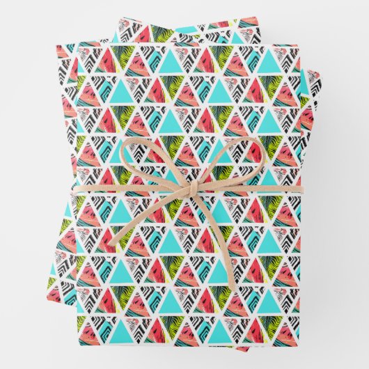 Farbenfrohe Abstrakte tropische Muster Geschenkpapier Set (Beispiel)