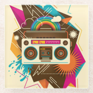 Farbenfrohe Abstrakte Vintage Radio-Illustration Glasuntersetzer