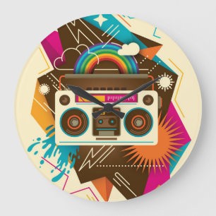 Farbenfrohe Abstrakte Vintage Radio-Illustration Große Wanduhr