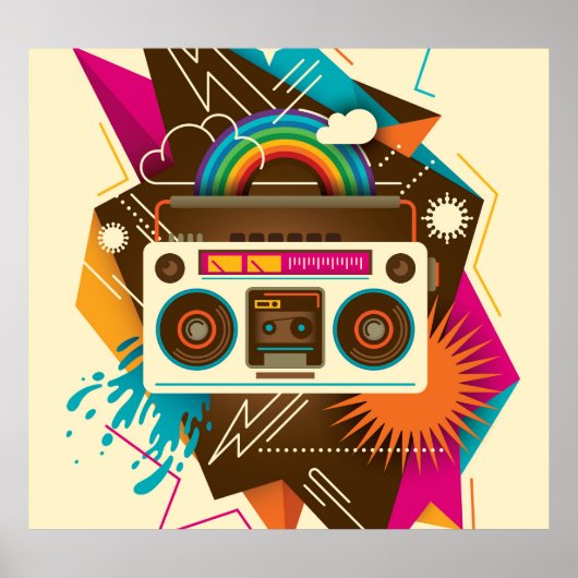 Farbenfrohe Abstrakte Vintage Radio-Illustration Poster (Vorne)